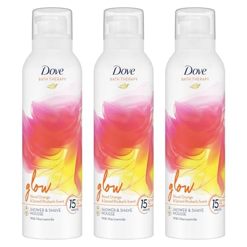 Image of Dove Bath Therapy Glow Shower and Shave Mousse with Orange and Spiced Rhubarb Scent Vegan, Cruelty-Free Creamy Texture Body Wash Make Your Skin Soft and Re-energised 200ml, 3 Pack