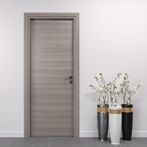 Image of PORTE ITALIANE Hinged Interior Doors Laminate Doors High Density Wooden Frames Water-Resistant Waterproof Various Sizes, Locks and Handles HOPPE Free Elm Grey 70 x 210 cm Left