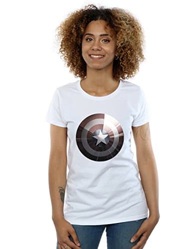 Image of Marvel Women's Captain America Shield Shiny T-Shirt Small White