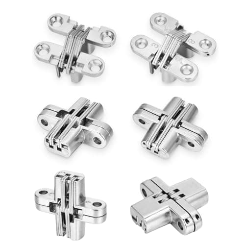 Image of Lpraer 6 Packs Hidden Door Hinges Invisible 180 Degree Cross Hinge for Doors Kitchen Cabinet Hinges Concealed,Stainless Steel, 0.47'' Width, 1.65" Height (Cross Hinge-1.65 inch-6 Packs)