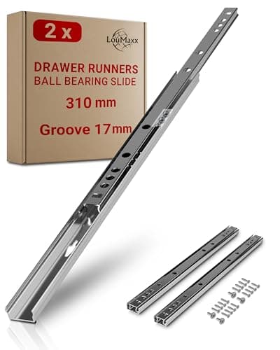Image of LouMaxx Drawer Runners 17mm Groove [2 Pack] - 310mm Cabinet Drawer Slides - Ball Bearing Drawer Runners - Suitable Replacement IKEA, MFI - Screws Included