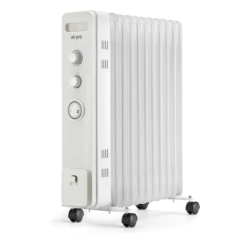 Image of Air Pro Oil Filled Radiator 2500W with Thermostat & 24h Timer – 11 Fin Portable Electric Heater 3 Heat Settings, Overheat & Tip-Over Protection, Quiet for Home, Office and Any Room Radiator on Wheels