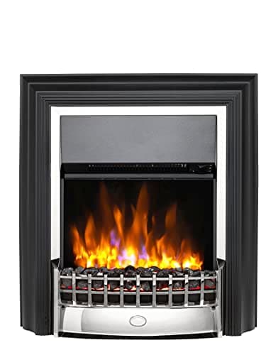 Image of Dimplex Cheriton Deluxe Freestanding Optiflame Electric Fire, Chrome and Black Freestanding LED Flame Effect with Variable Flame Brightness, Coal Fuel Bed, 2kW Fan Heater and 1000/2000 Watt Settings