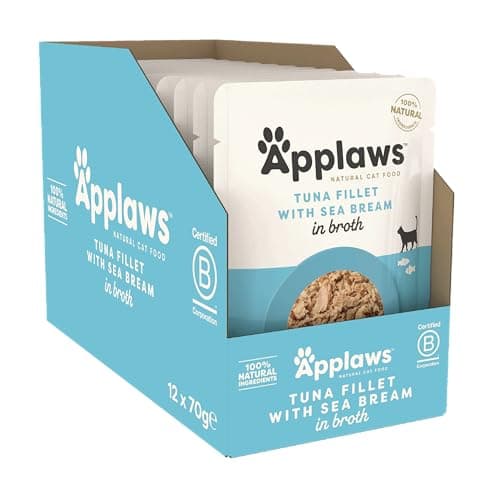 Image of Applaws 100% Natural Wet Cat Food Pouch, Tuna Fillet with Seabream in Broth 70 g, 12 x 70 g Pouches