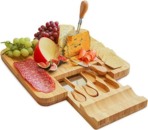 Image of Bamboo Cheese Board and Knife Set by Harcas. Best for Serving Cheese, Crackers, Salami and Food. Size: 33cm x 33cm x 3.5cm. Christmas, Weddings and House Warming Gift