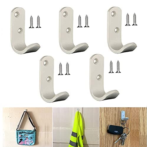 Image of TERF® Aluminium Single Wall Mounted & Door Hat Coat Robe Hooks for Bathroom Bedroom Kitchen Office Door Hooks with Fixing Screw - Pack of 5