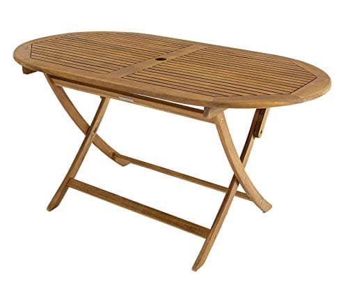 Image of CHARLES BENTLEY FSC Certified, Folding, Wooden Furniture Oval Table, Central Parasol Hole, Acacia Wood, Garden Décor, Outdoor Furniture, Outdoor Dining, Patio Dining Table, 18kg (150x85x74cm)