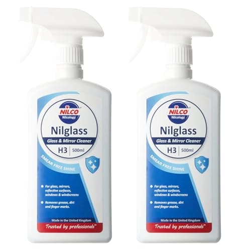 Image of Nilglass H3 Professional Glass & Mirror Cleaner 500ml Pack of 2 – Streak-Free, Smudge-Free, Fast-Drying Window & Glass Cleaner | Suitable for Mirrors, Glass Surfaces & Windows