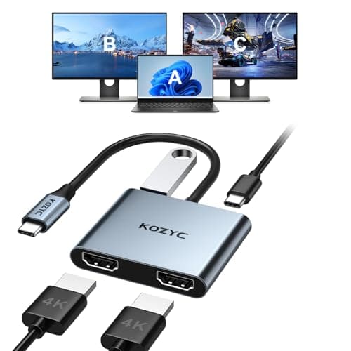 Image of USB C to Dual HDMI Adapter 4K@30Hz, KOZYC USB C Hub Multiport Adapter with 2xHDMI, USB 3.0, 100W PD, Support Splitter function Extended Display for MacBook Pro Air Dell (MST For Windows Only)