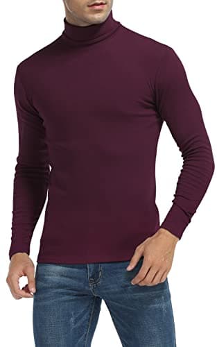 Image of MLANM Men's Turtleneck Jumper Slim Fit Tops Turtleneck Long Sleeve Shirts Pullover High Roll Neck Tops Sweater, Wine Red L