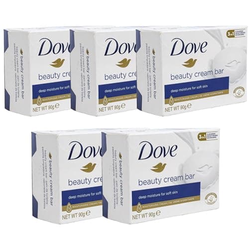 Image of 5 x Dove Beauty Cream Bar Soap, Original (90g Each) – 3-in-1 Cleanser, Moisturizer, & Nourisher for Soft, Smooth Skin – Sulfate-Free, Ideal for Daily Shower & Bath, Normal & Sensitive Skin