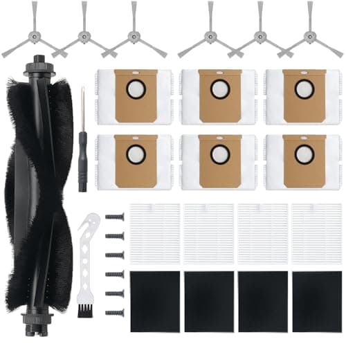 Image of BUXEBUX 19Pack Replacement Parts Accessories for Eufy L60/L60 Hybrid/L60/L50 Series Robot Vacuums Kit, 1 Main Roller Brush, 4 Hepa Filters, 6 Side Brushes, 6 Dust Bags, 1 Screwdriver, 1 Clean Tool