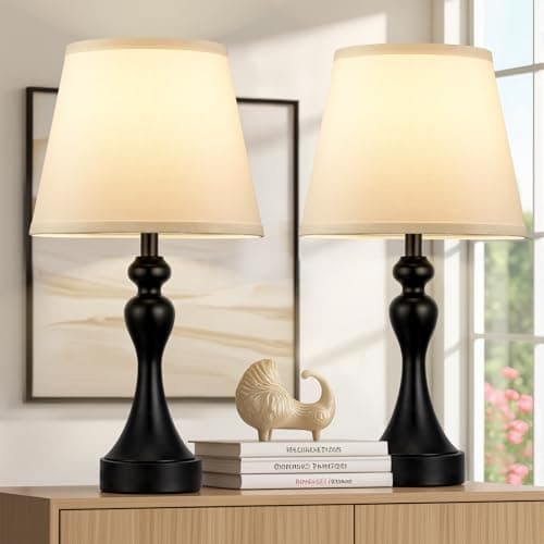 Image of Aooshine Table Lamps for Living Room, Large Metal Bedside Lamp for Bedroom with USB A+C Ports, 3 Way Dimmable Bedside Lamps Set of 2, Modern Touch Beside Table Lamp with White Shade(Bulbs Included)