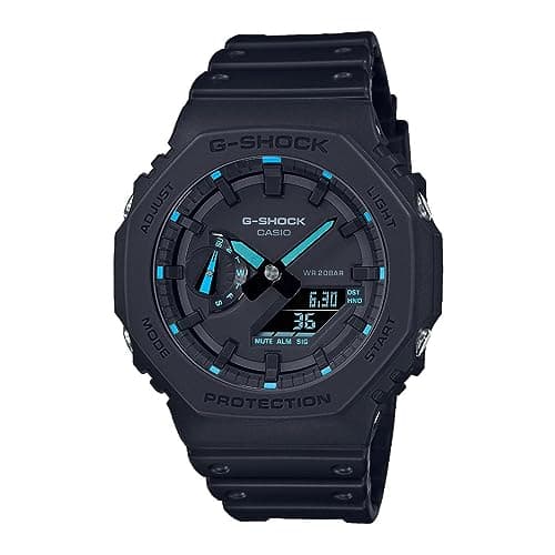 Image of Casio G-Shock Quartz Watch with Analogue Digital Display, Blue Resin Case, Plastic Strap, 200 Metres Waterproof Rating, Long Battery Life, Model GA-2100-1A2ER