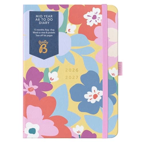 Image of Busy B A6 Diary - Mid-Year Academic Planner - Aug '26 - Aug '27 - Floral Print Planner Journal - Week-to-View with To-Do Lists, Notes Pages, 3 Pockets, Pen Loop, Year Planner & Elastic Closure
