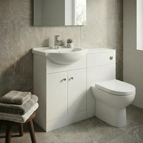 Image of BAYSTONE 1200mm Bathroom Vanity Unit Toilet WC Basin Sink Storage Cabinet Freestanding Soft Close Door, Modern, White Gloss