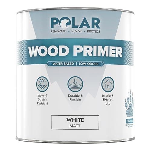 Image of Polar Wood Primer White, 1 Litre - Strong Adhesion, UV Resistant, Prevents Cracking, Water-Based - Interior & Exterior Surfaces - Fast Drying - Dry in 1-2 Hours