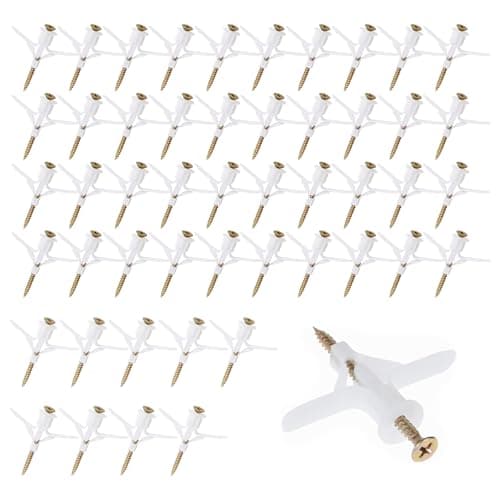 Image of Plasterboard Wall Plug, 100 Pcs Plasterboard Fixings, 50 Plaster Board Wall Plug and 50 Screws, Heavy Duty Anti-Rotational Expansion Tubes for TV Wall Brackets Hollow Drywall Cavity