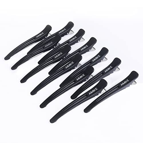 Image of AIMIKE 12pcs Professional Hair Clips for Styling Sectioning, Non Slip No-Trace Duck Billed Hair Clips with Silicone Band, Salon and Home Hair Cutting Clips for Hairdresser, Women, Men - Black 10.9cm