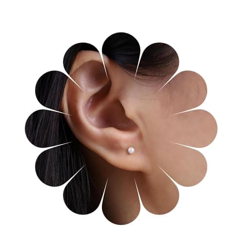 Image of Aneneiceera Vintage Tiny Pearl Stud Earrings Silver Small Bead Earring Freshwater Pearl Earring Cute Mini Minimalist Earrings Jewelry for Women (Smaller)