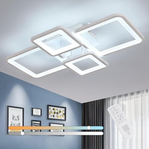 Image of Comely LED Ceiling Light Dimmable, 54 W Modern Ceiling Lamp with Remote Control, White 4 Square Acrylic Ceiling Lighting for Living Room Bedroom Kitchen Dining Room, 3000K-6500K