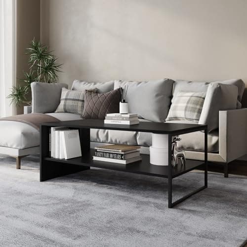 Image of URBNLIVING 100cm Wooden Coffee Table Steel Frame Open Storage Shelf Living Room Furniture