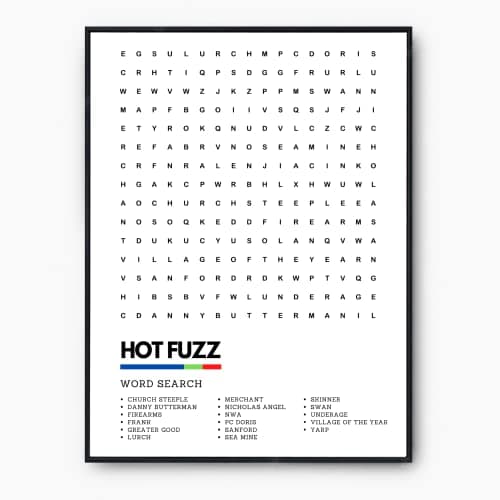 Image of Hot Fuzz Poster Wordsearch Art Print | A3 A4 Framed or Unframed - Perfect Gift Idea (A4, Unframed) (A4, Unframed)