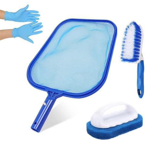 Image of Hot Tub Net for Cleaning Kit Accessories, Swimming Pool Nets for Cleaning, Pool Skimmer Net Clean Kit with Paddling Brush & Scrubber Pad, Fine Mesh Skimmer for Pond, Fountain, Spa Hot Tubs Accessories
