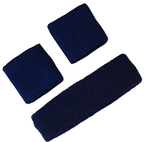 Image of Mytoptrendz® Sports Sweatband Sets Soft Stretchy Terry Towelling Headband Wrist Bands Unisex Boys Girls Men Women(NAVY BLUE)