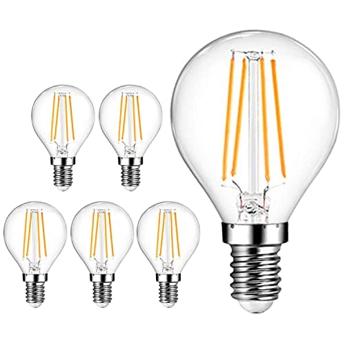 Image of EXTRASTAR 6W E14 G45 LED Filament Bulb, SES Small Edison Screw Golf Ball Bulbs, 750LM, 57W Equivalent, 2700K Warm White Energy Saving, LED Vintage Glass Globe Bulbs, Non-Dimmable, Pack of 6