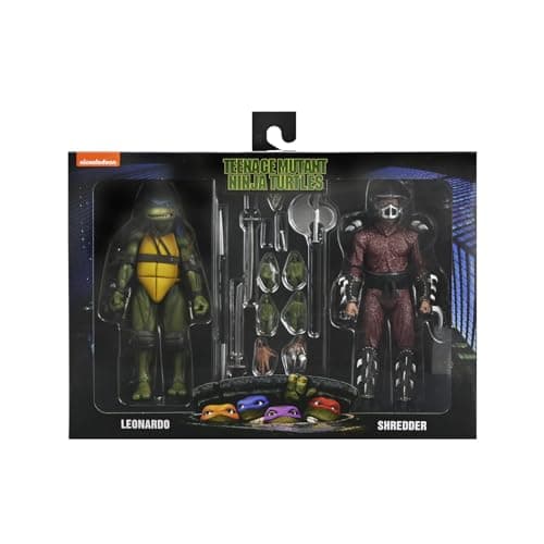 Image of NECA Teenage Mutant Ninja Turtles Leonardo and Shredder Action Figures 2 Pack with Accessories Collectible Set