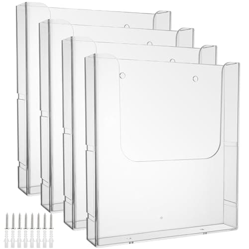 Image of VIDETOL 4 Pack A4 Wall Mounted Document Holder, A4 Portrait Wall Mountable Menu Leaflet Holder, Clear Literature Holders, 4.1x22.5x25.1cm
