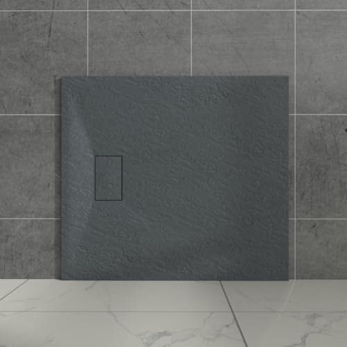 Image of Aquariss SMC Slate Effect Shower Enclosure Tray 1000x900mm Rectangular Wetroom Shower Base Anthracite