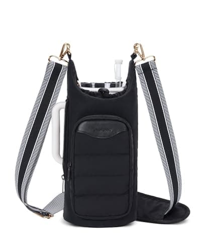 Image of sportsnew Water Bottle Carrier Bag, Fits up to 1.2L/40oz Bottles with Phone Pocket, RFID Card Slot and Adjustable Strap, Lightweight Water-Resistant Puffy Water Bottle Holder for Walking, Gym, Travel