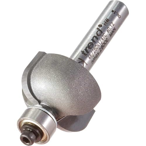 Image of Trend Professional Bearing Guided Cove Router Cutter, 6.3mm Radius, 1/4 Inch Shank, 22.2mm Cut Diameter & 14.3mm Cut Length, Two Bearings, Tungsten Carbide Tipped, 46/260X1/4TC