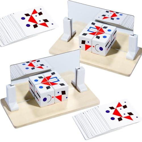 Image of 2 Pcs Wooden Mirror Cube Puzzle Game, Spatial Thinking and Pattern Matching Logic Puzzle, Educational Board Game Toy for Kids