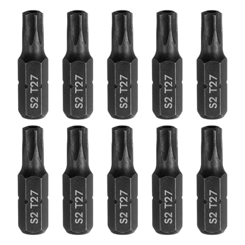 Image of sourcing map 10pcs T27 Torx Screwdriver Bit 1/4" Hex Shank 25mm/1" Length S2 Steel Star 6 Point Head Hex Security Screw Driver Bits with Hole for Impact Electric Screw Driver Power Tools, Black