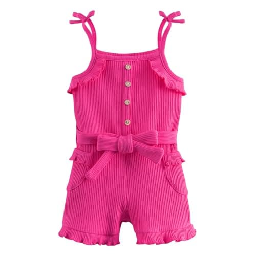 Image of Miipat Baby Girls Summer Outfit Toddler Casual Sleeveless Romper Kids Jumpsuits Knit Ruffle Cute Bodysuit Clothes Set(Rose,4-5 Years)