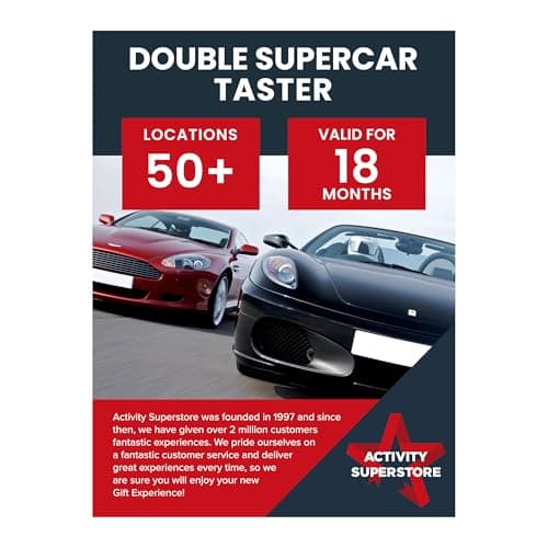 Image of Activity Superstore Double Supercar Taster Gift Experience Voucher, Available at 50+ UK Locations, Experience Days, Driving Experience, Track Days, Birthday Gifts