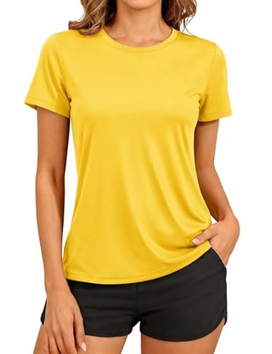 Image of TACVASEN Woman T-Shirt Short Sleeve Sport Gym Running Yoga Tops Quick Dry Breathable Training Shirts Lightweight for Women (S, Yellow)