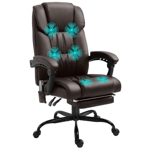 Image of Vinsetto 6-Point Massage Office Chair, PU Leather Desk Chair with Adjustable Height and Footrest for Home Office, Brown