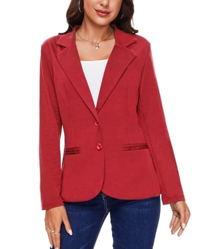 Image of MINTLIMIT Women's Casual Blazer Jackets with Buttons Pockets Jersey Knit Outerwear Coat (Red L)