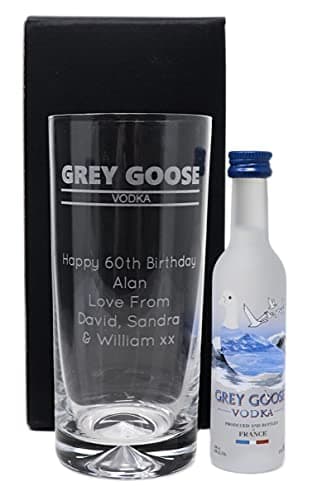 Image of Regalo Personalised Grey Goose Vodka Miniature Gift Set – 5cl Mini Bottle & Engraved 300ml Highball Glass – Custom Name & Message Design – Choose Your Gift Box (Cardboard Gift Box)