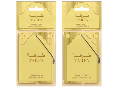Image of TARFA Vanilla Oud Car Air Freshener 2 Pack – Dubai Formulated Oil-Based Carded Car Fresheners | Strong Long-Lasting Luxury Oud Scent | UK Manufactured