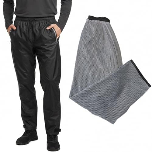 Image of WUDEUI Mens Waterproof Trousers Lightweight Breathable Rain Pants, Outdoor Work Overtrousers with Zip Pockets for Fishing Golf Motorcycle Cycling Hiking Black