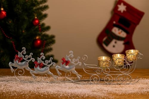 Image of Marco Paul Reindeer Tea Light Holder Christmas Ornaments For The Home - Holds 3 Tealights Or Votive Candles Festive Candle Set - Xmas Center Piece For Table, Mantle Piece, Home Christmas Decorations