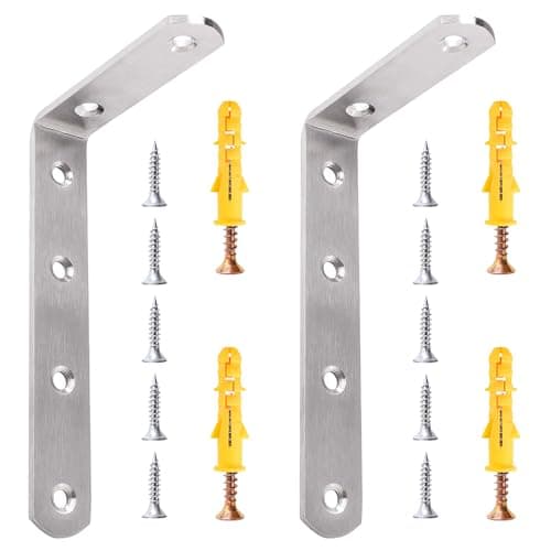 Image of VooGenzek 2 PCS 75x125x20x3 mm Heavy Duty L Brackets, Stainless Steel L Shaped Corner Braces, 90 Degree Right Angle Shelf Brackets, with Screws, for Shelves Support