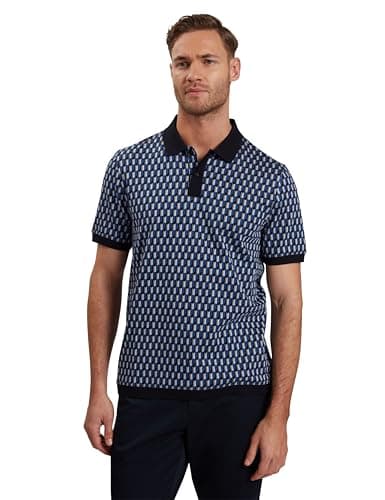 Image of Ted Baker London HAMISHS-SS Jacquard Stripe Geo Polo, Navy