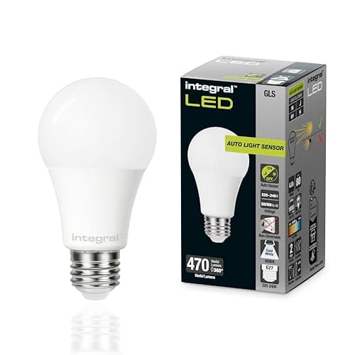 Image of Integral LED E27 Frosted GLS Bulb | Dusk-to-Dawn Sensor | 4.8W 470lm Output (40W Equivalent) | 4000K Cool White Light | Non-Dimmable | Ideal for Outdoor, Porch, Garage, Garden, Patio