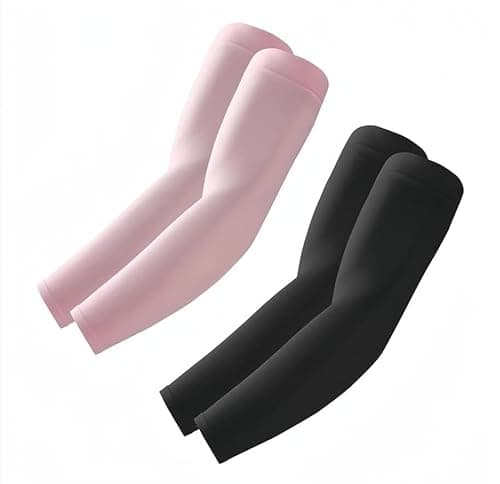 Image of ROXUN 2 Pairs Arm Sleeves Gaming UV Sun Protection Compression Volleyball Sleeve for Men/Women Black+Pink